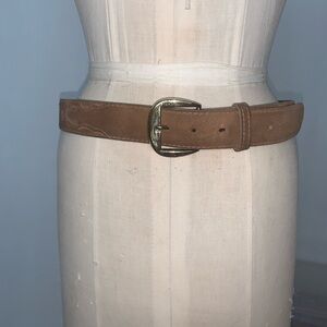 Tony Lama vintage best unisex Suede Leather Brown with Gold Buckle 34